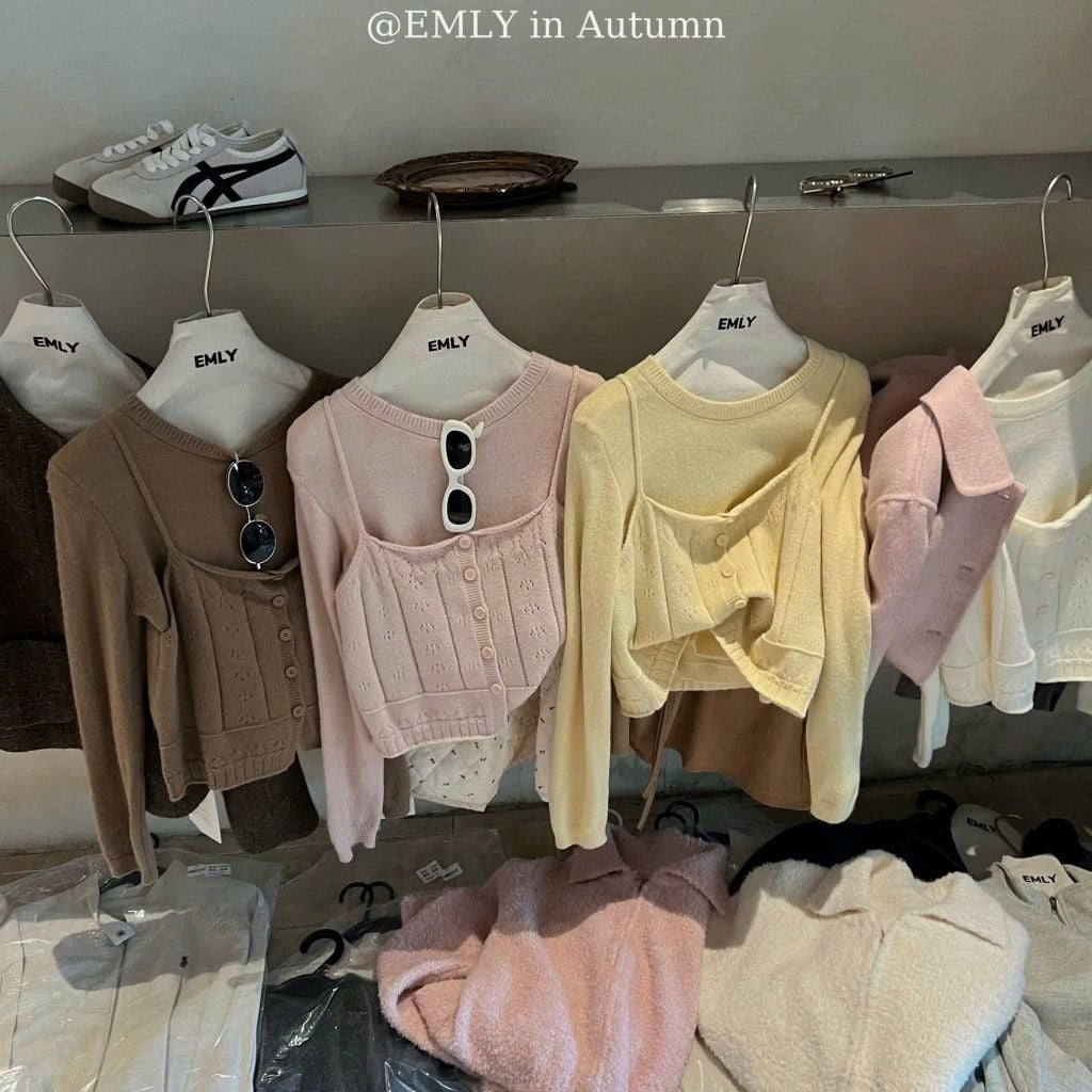 LEN5236 SET LEN ÁO TAY DÀI PHỐI ÁO DÂY (KEM) F816