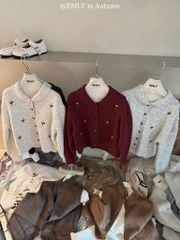 LEN5268 KHOÁC LEN THÊU HOA CÓ CỔ (DA) F818