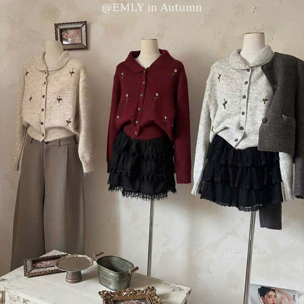 LEN5268 KHOÁC LEN THÊU HOA CÓ CỔ (DA) F818