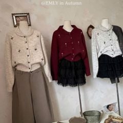 LEN5268 KHOÁC LEN THÊU HOA CÓ CỔ (DA) F818