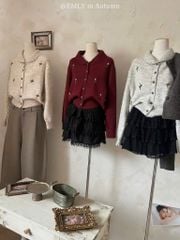 LEN5269 KHOÁC LEN THÊU HOA CÓ CỔ (ĐỎ) F818