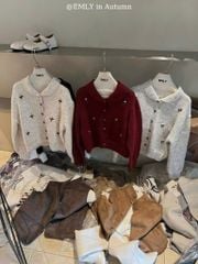 LEN5268 KHOÁC LEN THÊU HOA CÓ CỔ (DA) F818