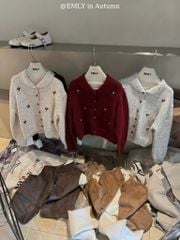 LEN5268 KHOÁC LEN THÊU HOA CÓ CỔ (DA) F818