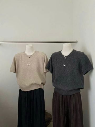 LEN5274 ÁO LEN NƠ TAY NGẮN (DA) 8355