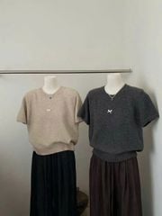 LEN5274 ÁO LEN NƠ TAY NGẮN (DA) 8355