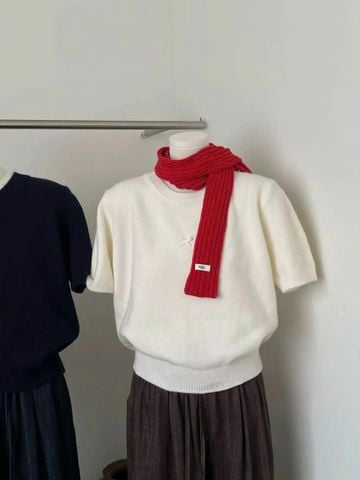 LEN5276 ÁO LEN NƠ TAY NGẮN (KEM) 8355