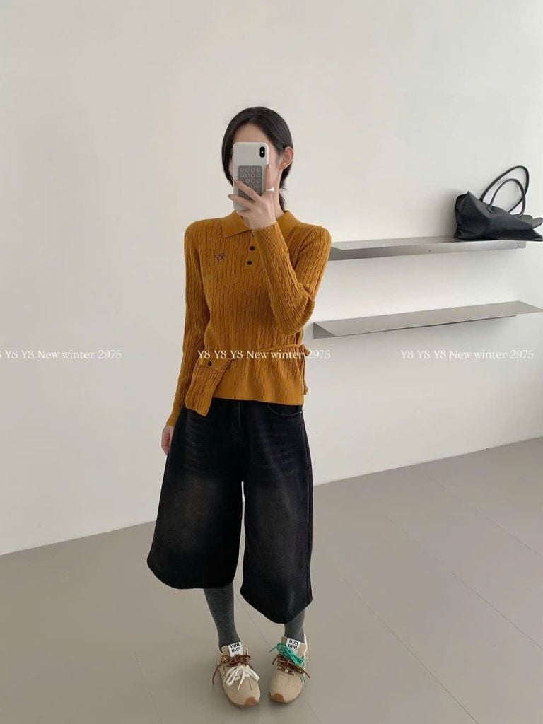 LEN5283 POLO LEN THỪNG THÊU CHỮ + TÚI (VÀNG) 2975