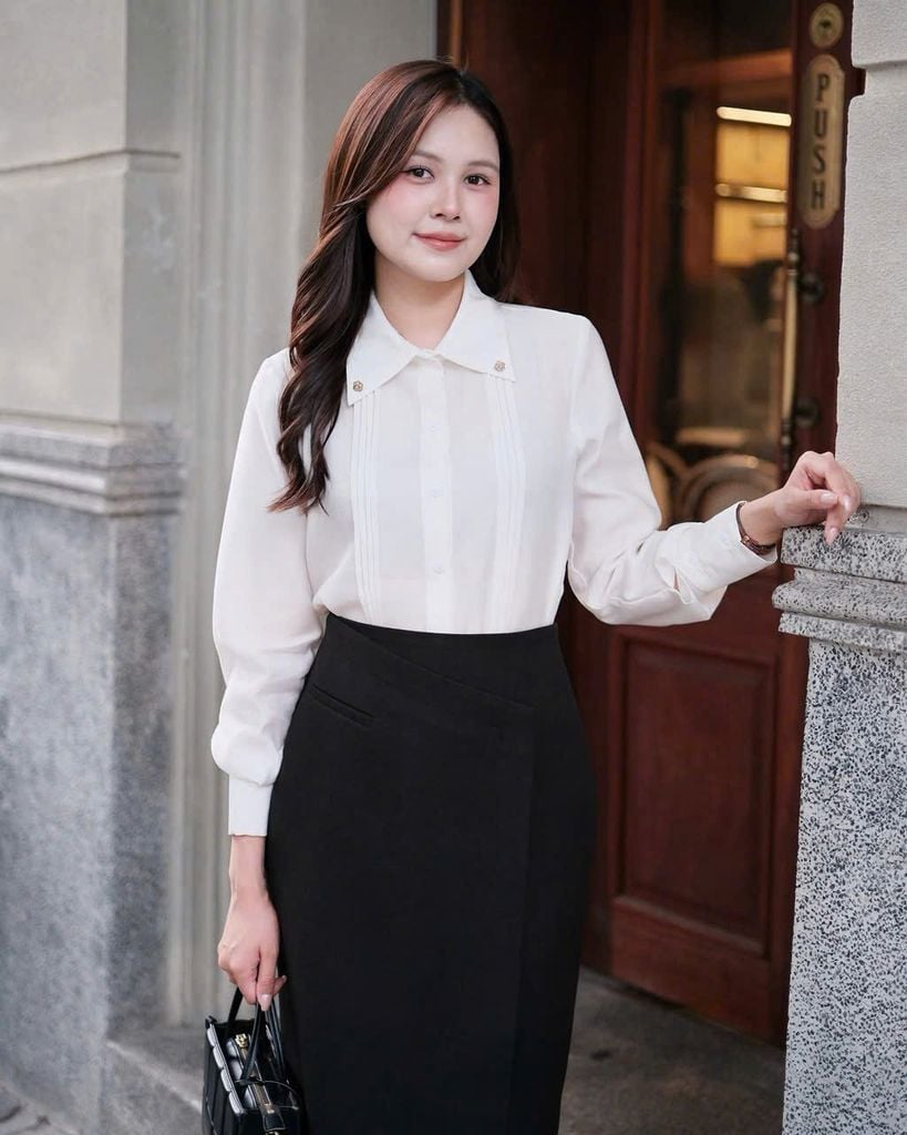 TB9578 SET SƠMI LI NGỰC CỔ ĐÍNH TAG - CV ĐẮP TÀ