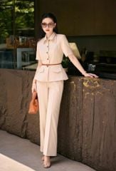 VGU1892 SET CÔNG SỞ CỔ SƠMI - QUẦN TÂY + NỊT (NÂU ẢNH SÀN)