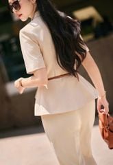 VGU1892 SET CÔNG SỞ CỔ SƠMI - QUẦN TÂY + NỊT (NÂU ẢNH SÀN)