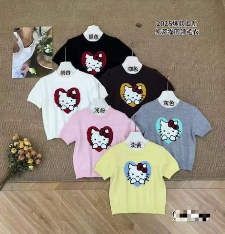 LEN5402 ÁO LEN KITTY TIM TAY NGẮN (VÀNG)