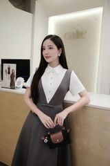 SKY9603 ĐẦM DÀI CỔ SƠMI EO ĐÍNH NƠ (XÁM)