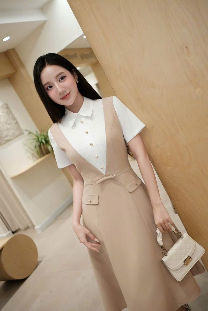 SKY9602 ĐẦM DÀI CỔ SƠMI EO ĐÍNH NƠ (DA)