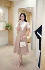 SKY9602 ĐẦM DÀI CỔ SƠMI EO ĐÍNH NƠ (DA)