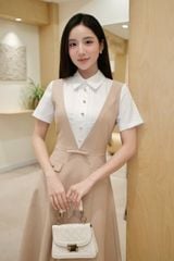 SKY9602 ĐẦM DÀI CỔ SƠMI EO ĐÍNH NƠ (DA)