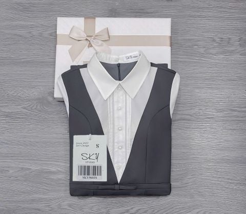 SKY9603 ĐẦM DÀI CỔ SƠMI EO ĐÍNH NƠ (XÁM)