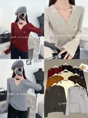 LEN5443 ÁO LEN NGỰA CỔ V PHỐI NÚT (KEM) 097-2