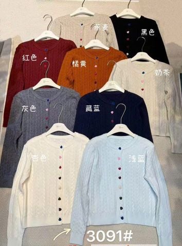 LEN5435 KHOÁC LEN NÚT TIM MÀU (NÂU NHẠT) 3091