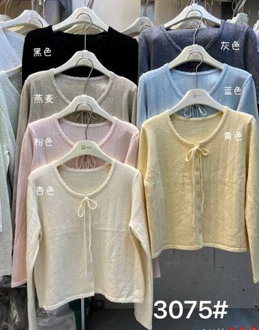 LEN5494 ÁO LEN TAY DÀI CỔ THẮT NƠ (VÀNG) 3075