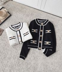 LEN5519 ÁO LEN NÚT ĐỒNG PHỐI VIỀN (KEM) 652