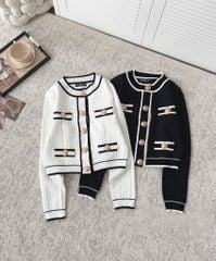 LEN5518 ÁO LEN NÚT ĐỒNG PHỐI VIỀN (ĐEN) 652