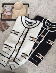 LEN5518 ÁO LEN NÚT ĐỒNG PHỐI VIỀN (ĐEN) 652