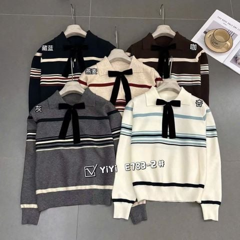 LEN5527 POLO LEN SỌC + TAG NƠ (DA) 783-2