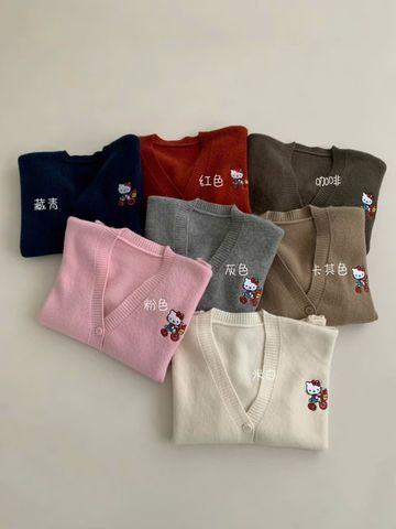 LEN5548 CARDIGAN LEN KITTY CỔ V (NÂU)