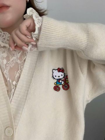 LEN5547 CARDIGAN LEN KITTY CỔ V (KEM)