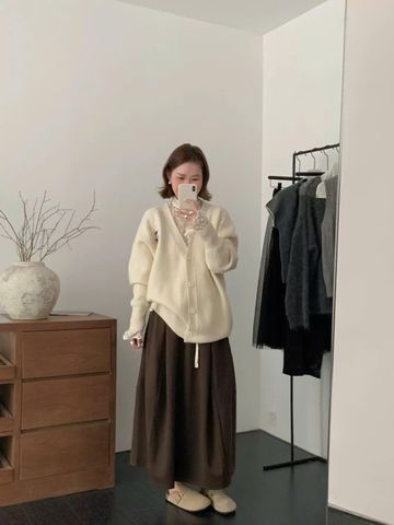 LEN5546 CARDIGAN LEN KITTY CỔ V (HỒNG)