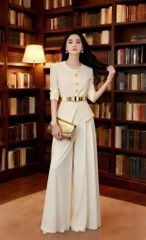 VGU1918 SET KEM CAOCAP - QUẦN TÂY SUÔNG PHỐI NỊT DA BÓNG