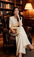 VGU1918 SET KEM CAOCAP - QUẦN TÂY SUÔNG PHỐI NỊT DA BÓNG