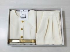 VGU1918 SET KEM CAOCAP - QUẦN TÂY SUÔNG PHỐI NỊT DA BÓNG