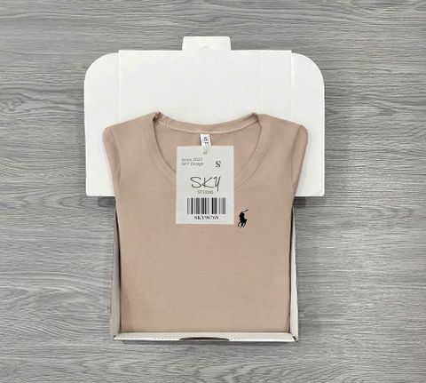 SKY9676 - ÁO THUN TAY DÀI CỔ TRÒN LOGO THÊU - MÀU DA