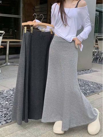 TB9669 - CHÂN VÁY THUN LẺ DÁNG DÀI - MÀU XÁM NHẠT