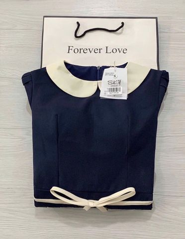 SKY5954 - ĐẦM XẾP LY CỔ SEN PHỐI NƠ EO