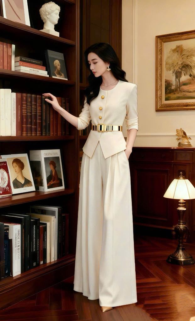 VGU1918 SET KEM CAOCAP - QUẦN TÂY SUÔNG PHỐI NỊT DA BÓNG