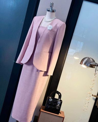 VGU1926 - SET 3 MÓN - ÁO VEST + ĐẦM + TAG HOA ( KO KÈM NỊT )- MÀU HỒNG