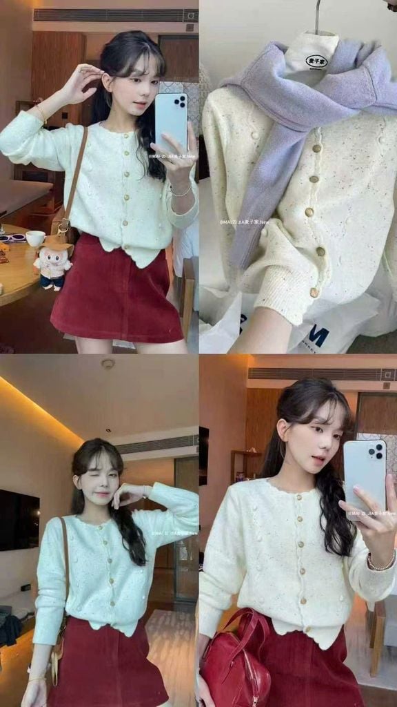 LEN5662 - ÁO LEN TAY DÀI THÊU NỔI ZIG ZAG MÀU KEM 25279