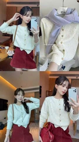 LEN5662 - ÁO LEN TAY DÀI THÊU NỔI ZIG ZAG MÀU KEM 25279