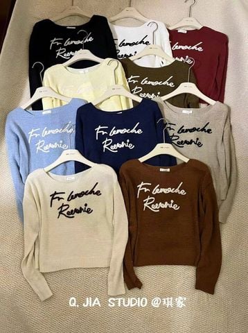 LEN5625 - ÁO LEN TAY DÀI THÊU CHỮ - MÀU XANH