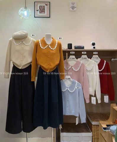 LEN5680 - ÁO LEN TAY DÀI CỔ BẦU VIỀN TRẮNG Z03 - MÀU HỒNG