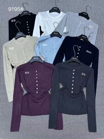 LEN5636 - ÁO LEN TAY DÀI PHỐI NÚT 9195 - MÀU XANH