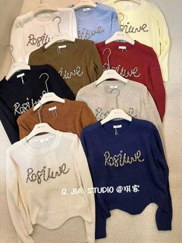 LEN5670 - ÁO LEN TAY DÀI THÊU CHỮ ROSIWVE - MÀU NÂU