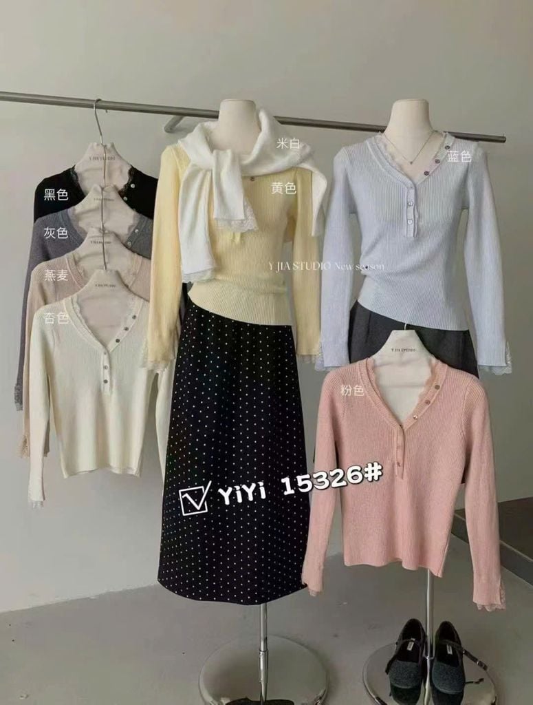 LEN5634 - ÁO LEN TAY DÀI PHỐI REN 15326 - MÀU KEM