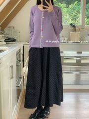 LEN5676 - ÁO LEN TAY DÀI PHỐI NÚT MÀU VIỀN REN - MÀU TÍM