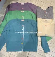 LEN5678 - ÁO LEN TAY DÀI PHỐI NÚT MÀU VIỀN REN - MÀU XANH