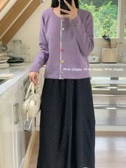 LEN5676 - ÁO LEN TAY DÀI PHỐI NÚT MÀU VIỀN REN - MÀU TÍM