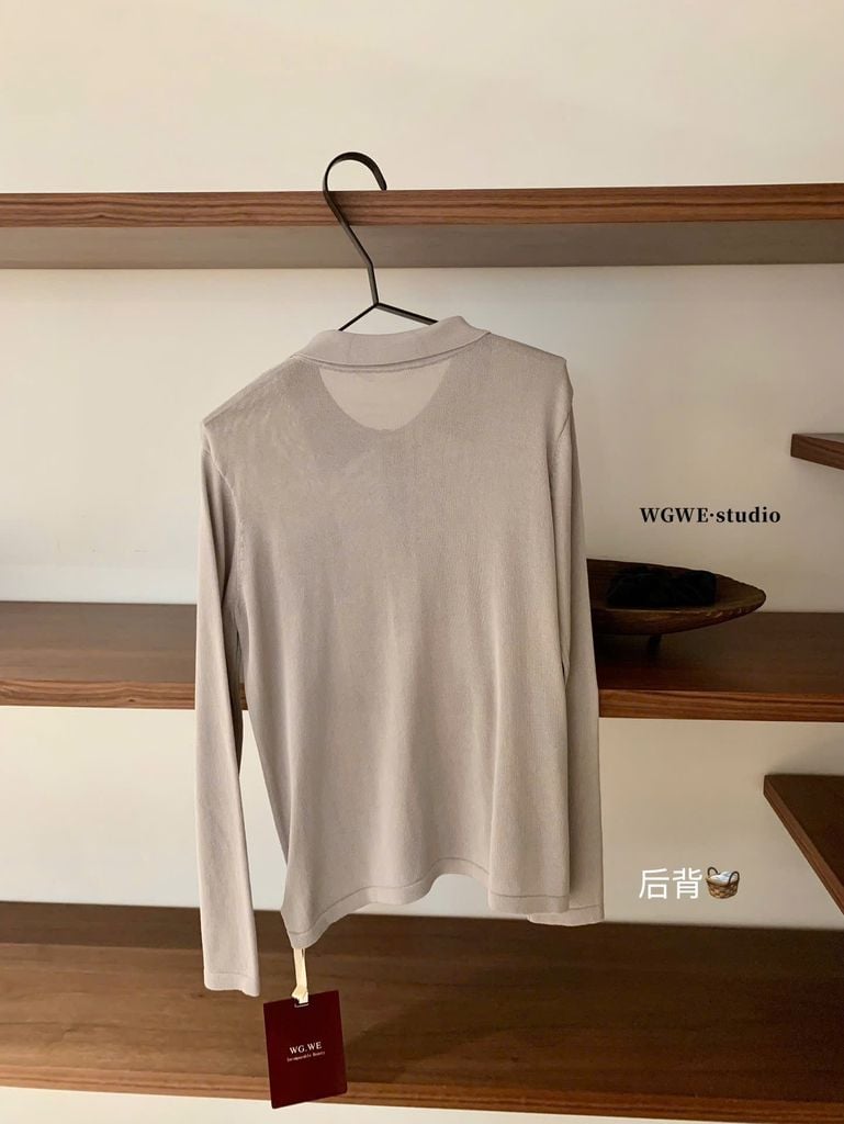 LEN5605 - ÁO LEN CỔ POLO PHỐI TÚI 7427 - MÀU XÁM