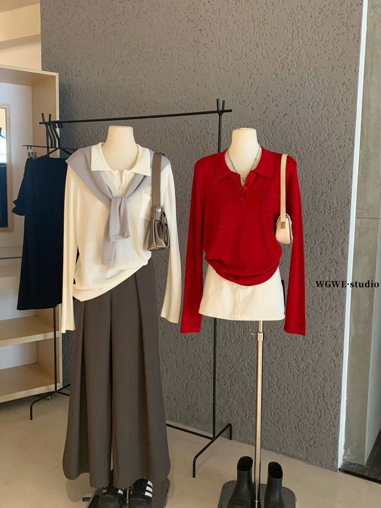 LEN5605 - ÁO LEN CỔ POLO PHỐI TÚI 7427 - MÀU XÁM